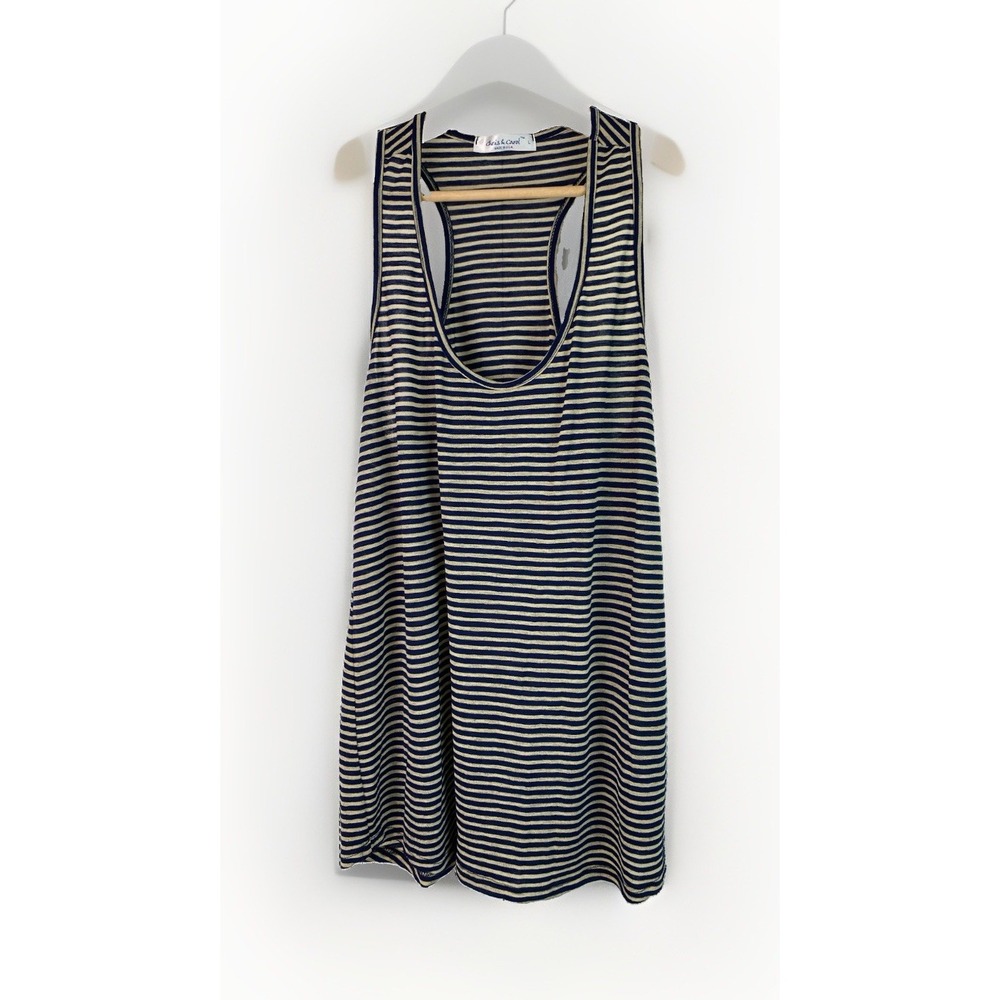 Chris & Carol Women's L Black Ivory Striped Stretchy Racerback Tank Top